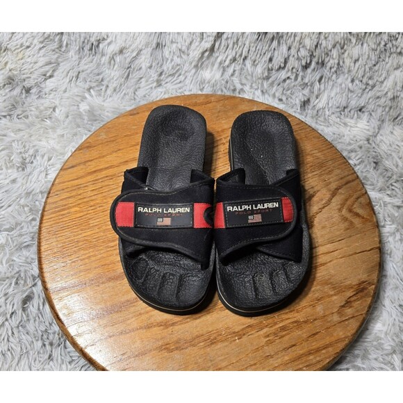 Vintage Polo Sport Ralph Lauren Men Sz 6B Women 8.5B Nauset Black Slide Sandals - Picture 1 of 8